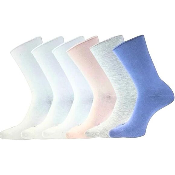 K BELL Modal Roll Top Womens Socks 6 pairs Solid Colors White Blue Pink Grey NWT - Picture 3 of 8
